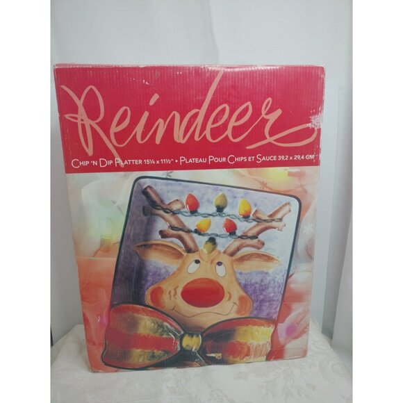Clay Art Reindeer Chip 'n Dip Platter Christmas Serving Tray Plate (B145) - Picture 10 of 11
